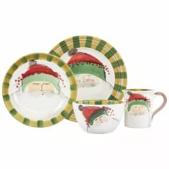 Vietri Old St. Nick Green Hat Four-Piece Place Setting