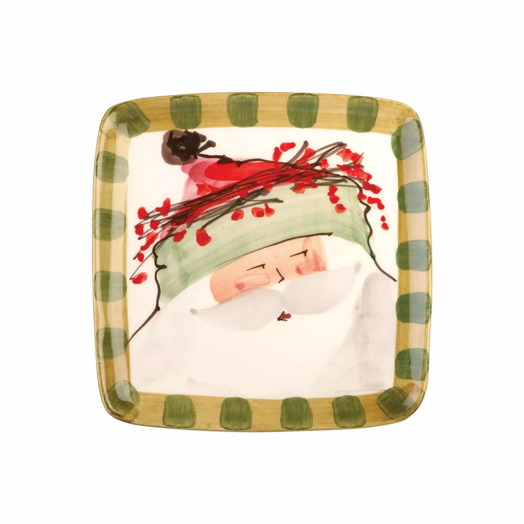 Vietri Old St. Nick Square Salad Plate - Green Hat