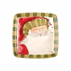 Vietri Old St. Nick Square Salad Plate - Striped Hat