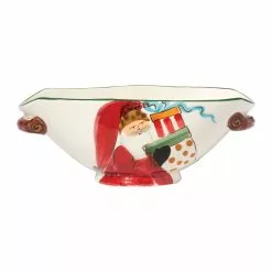 Vietri Old St. Nick Handled Oval Bowl W/ Presents