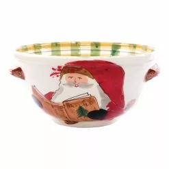 Vietri Old St. Nick Medium Handled Bowl W/ Santa Reading