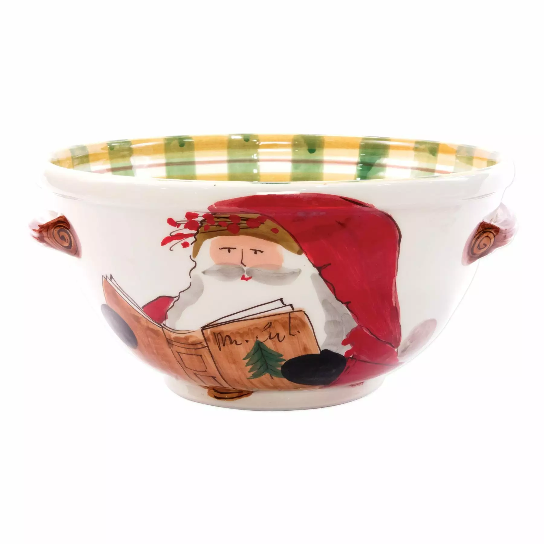 Vietri Old St. Nick Medium Handled Bowl W/ Santa Reading