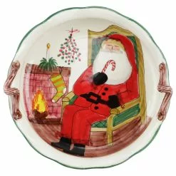 Vietri Old St. Nick Handled Scallop Large Bowl W/ Fireplace
