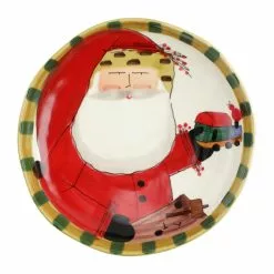 Vietri Old St. Nick Round Shallow Bowl W/ Train