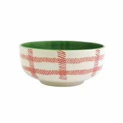 Viva By VIETRI Mistletoe Plaid Large Footed Serving Bowl