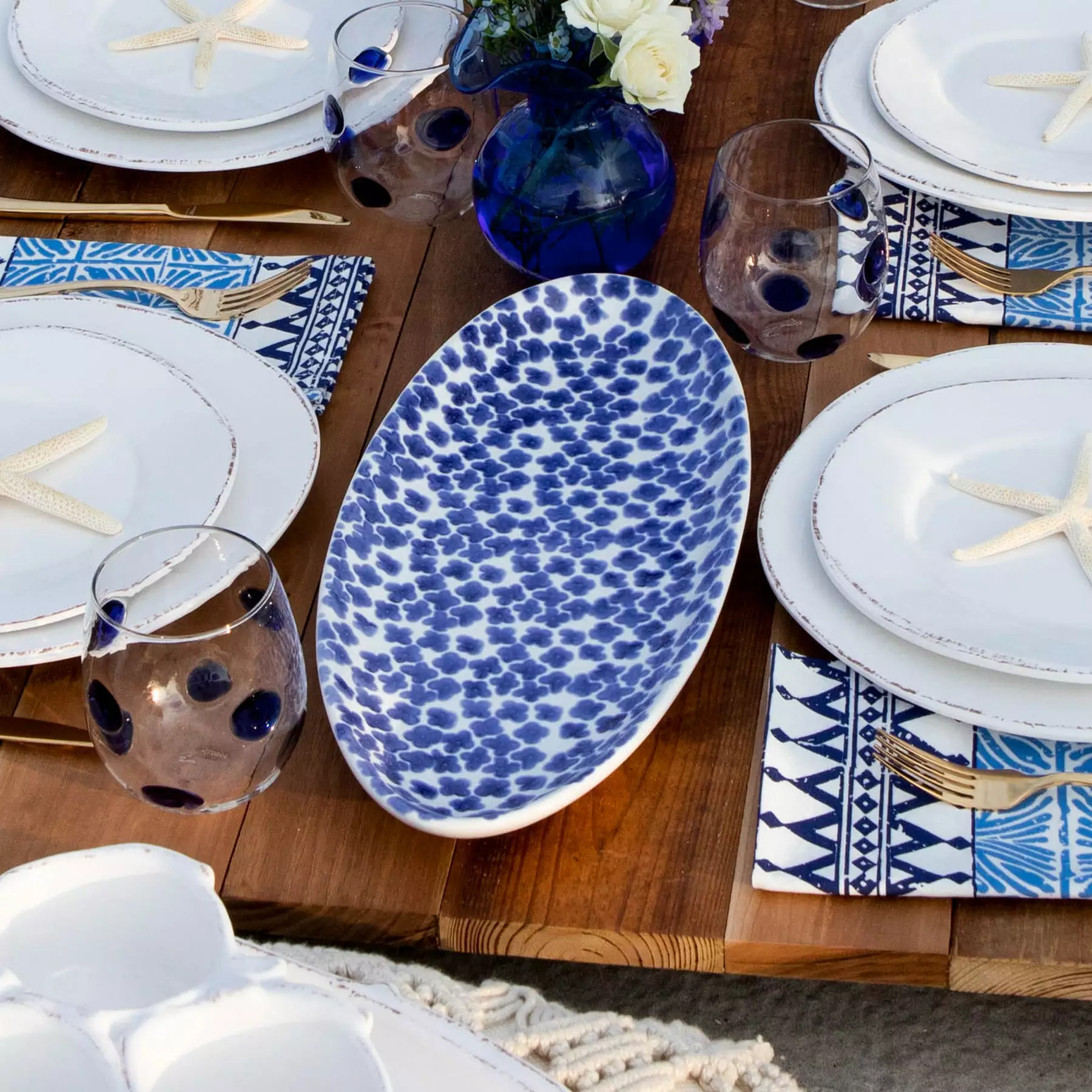 Viva By VIETRI Santorini Flower Narrow Oval Platter - Image 2